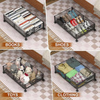 Under Bed Storage Containers,4 Pack Foldable Underbed Storage Containers with Handles and Wheels,Folding Bed Shoes Clothes Organizer,Easy Assembly Underbed Storage for Toy,Bedding,Bedroom(Black)