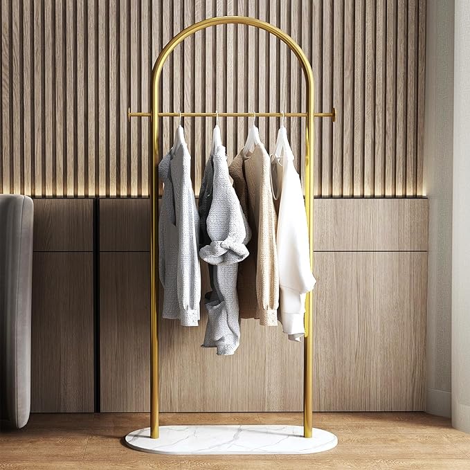 Freestanding Clothing Rack with Marble Base,Modern Arch Gold Garment Rack for Small Spaces,Sturdy Metal Coat Rack,Clothes Racks for Hanging Clothes in Bedroom,Closet,Entryway,Boutique Display