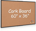 Extra Large Cork Bulletin Board 60" X 36", Foldable Notice Pin Board for Wall, Black Aluminum Framed 5'x3' Corkboard, Wall Mounted Noticeboard with 36 Push Pins for School, Home & Office
