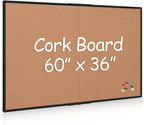 Extra Large Cork Bulletin Board 60" X 36", Foldable Notice Pin Board for Wall, Black Aluminum Framed 5'x3' Corkboard, Wall Mounted Noticeboard with 36 Push Pins for School, Home & Office
