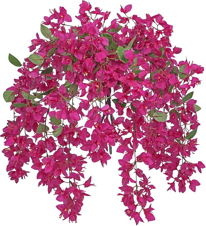 33.5" Bougainvillea Artificial Flowers Fake Pink Flowers, UV Resistant Long Sprays Artificial Bougainvillea Flowers for Indoor & Outdoor Decor, 3PCS Faux Hanging Flower for Home Room Wedding Porch