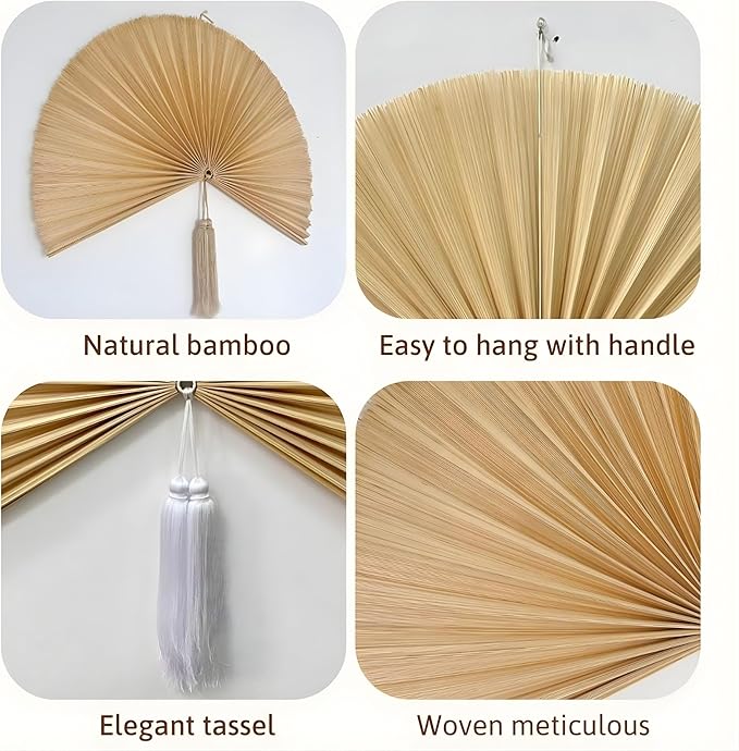 Chicvillage Big Fan Decor 47", Bamboo Wall Fan for Headboard, Japanese Wall Fan Handwoven Art, Large Aesthetic Hanging, Hook Included (Beige)