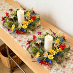 4 PCS 9'' Mini Floral Kitchen Cabinet Wreath Small Artificial Spring Summer Wreath for Front Door with Burlap Ribbon Sunflowers Daisy Butterfly Hanging Farmhouse Wreaths for Porch Wall Window Decor