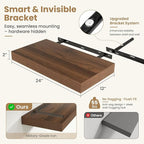 FLYJOE 24 Inch Long Floating Shelves for Wall Set of 2, 12" D Wood Grain Bathroom Shelves with Invisible Brackets, Easy Install Engineered Wood Storage Shelves for Kitchen, Living Room, Bedroom