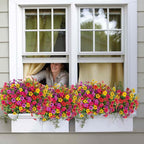 12 Bundles Artificial Flowers,Faux Plants for Spring Summer Decoration, UV Resistant Colorful Violets Eucalyptus for Outside Home Planter Porch Patio Yard Decor