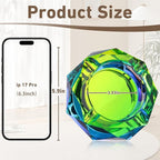 Coomin 5.9in Large Crystal Glass Ash Tray, Sparkly Cigarettes Cigar Ashtray, Ashtrays for Smokers Indoor Women Home Desktop Tabletop, Gifts for Men Women, Green