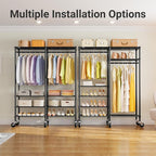 VIPEK R4C Rolling Garment Rack 6 Tiers Adjustable Heavy Duty Wire Shelving Portable Clothes Rack with Lockable Wheels, Black Metal Clothing Rack with Grey Upgraded Polyester Cover, Max Load 620lbs