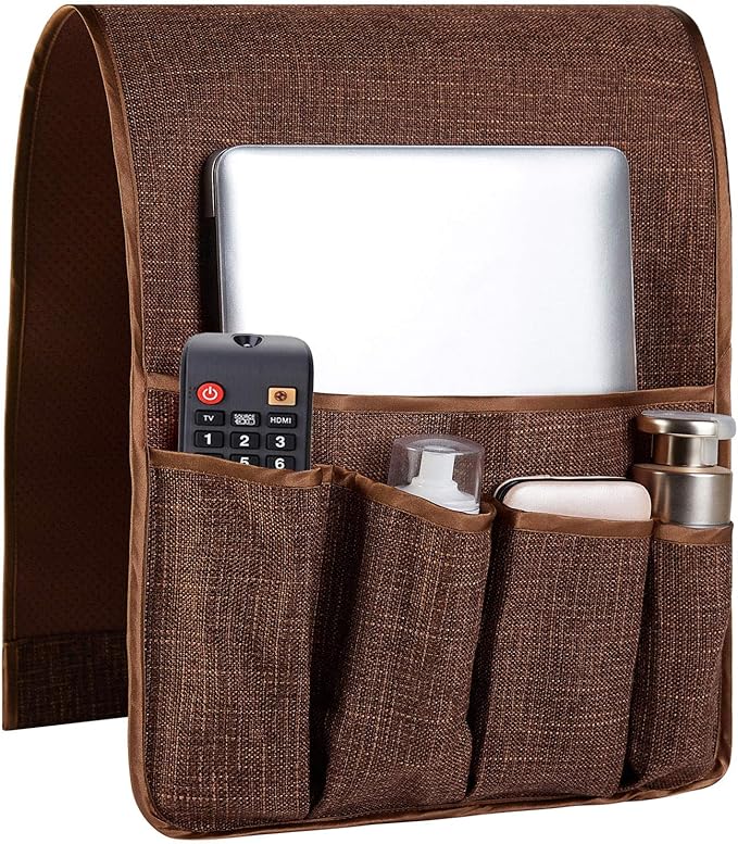 Sofa Armrest Organizer Non-Slip Arm Chair Hanging Caddy Remote Control Holder for Magazine, Phone, Books, Glasses(Coffee,13in)