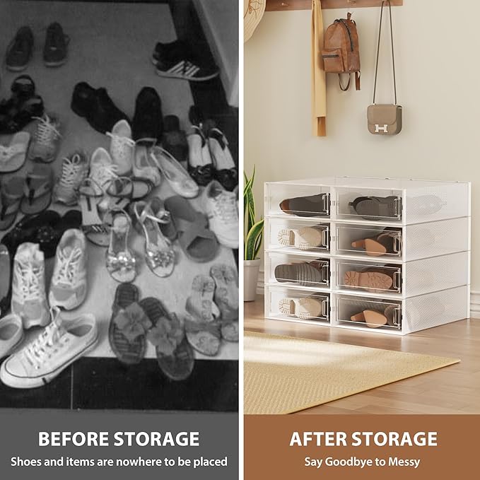 8 Pack Clear Boot Boxes Stackable, Boot Storage Boxes for Tall Boots, Shoes Box Plastic Oragnizer with Lids, Shoes Organizer Container for Closet, Under Bed Boot Storage