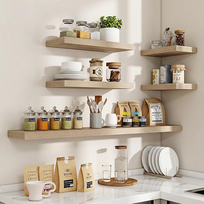 Acovy 40 Inch Floating Shelves, 3D Textured Wood Grain, 40"x9.25"x1.5" Inch Deep Floating Shelves for Wall, Wooden Shelves for Bathroom, Bedroom, Living Room, Vintage White Oak, 1 Piece