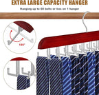 Tie Rack Hanger for Closet, 2 in 1 Belt Tie Hangers with 20 Folding Hooks, 360 Degree Rotating Wooden Tie Holder Organizer for Men Ties Belts Scarves Tank Tops Accessories, Walnut (2 Pack)