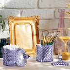 Aoriher 4 Pcs Crystal Glass Candy Jar Set with Lids Home Decorative Storage Jars for Apothecary, Bathroom, Kitchen, and Pantry, Ideal for Cotton Swabs and Jewelry(Medium,Light Purple)