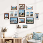 Vittanly 15 Pack Picture Frames Collage Wall Decor for Mounting or Tabletop Display, Gallery Frame Set Including 3pcs 8x10, 6pcs 5x7, 6pcs 4x6, Black, Walnut Brown and Distressed White