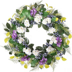 Idyllic 24 Inch Spring Summer Wreath for Front Door - Artificial Blueberry Bunch Wreath with White Purple Flowers Floral Decor for Window Mantel Wedding Indoor Outdoor Home Decoration