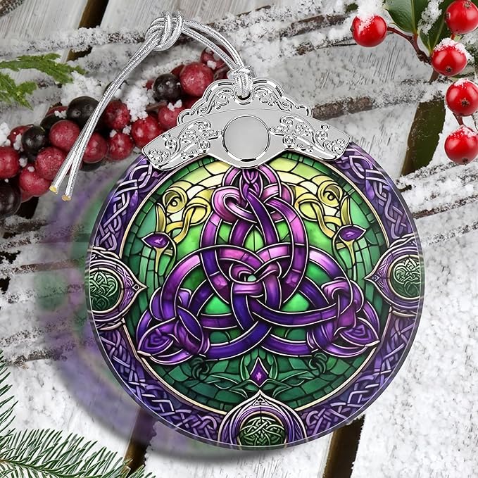 Celtic Knot Stained Glass Hanging Ornament - Christmas Tree Decoration, Holiday Ornament, Gift Idea