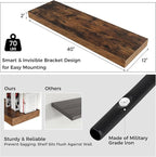 Venusmiles Floating Shelves for Wall, 40" W x 12" D x 2" H, 2 Pack of Long Wall Mounted Engineered Wood Shelves with Invisible Brackets for Living Room, Bedroom, Bathroom, Kitchen Decor, Brown