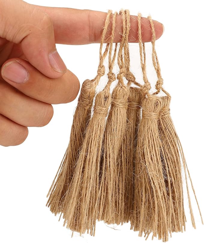 Rustic Style Natural Burlap Tassels for Crafts 6 Pieces Bracelet Necklace Home Decoration