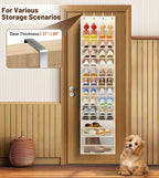 MISSLO 12 Tier Over the Door Shoe Organizer Breathable Mesh Hanging Shoe Rack for Closet Storage Shoe Holder for Door Fit 24 Pairs Sandals, Heels, Boots (Beige)