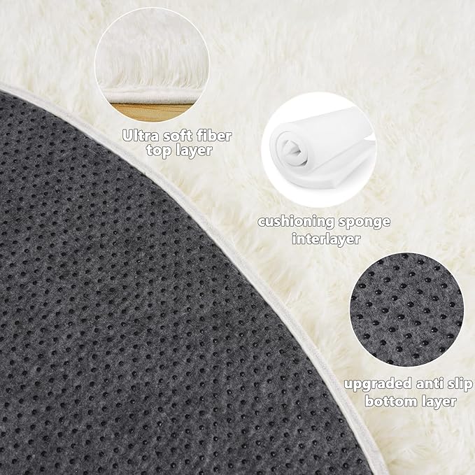 3'x3' Cream Round Rugs for Girls Bedroom, Ultra Soft Fluffy Circle Rug for Kids Room, Cute Small Shag Rugs for Living Room Playroom Tent Castle Home Decor Rug