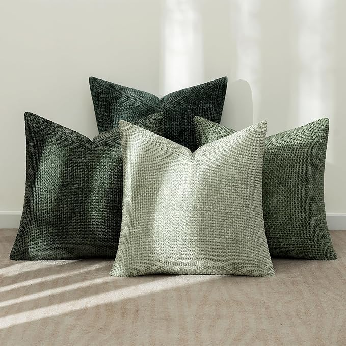 MIULEE Pack of 4 Couch Throw Pillow Covers 22x22 Inch Green Soft Decorative Chenille Pillow Covers Farmhouse Accent Cushion Covers for Boho Spring Home Decor Sofa Bedroom Living Room