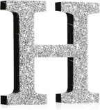 Qunclay 12'' Silver Crystal Diamond Bling Letters Crushed Diamond Decoration Wooden Glitter Letter with Screw and Hooks Rhinestone Gift for Wedding Y2k Mcbling Bedroom Wall Decor (Letter H)