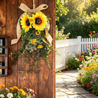 Generic 24 in Sunflower Swag, Artificial Floral Garland with Burlap Bow, Rustic Door Swag for Front Door Outside, Summer Sunflower Wreath Decor for Home Window Farmhouse. (2Pcs)