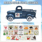 4th of July Decorations 13.4 Inch Farmhouse Vintage Truck with 20 Magnets Sign Interchangeable Seasonal Decor Rustic Metal Pickup Independence Day Patriotic Centerpieces for Home, Dark Blue