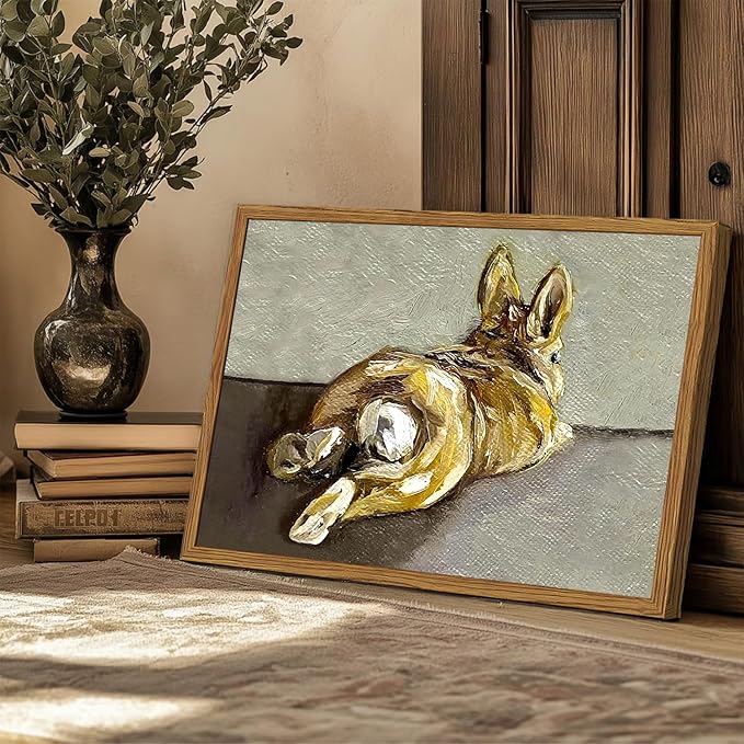 Framed Vintage Easter Bunny Wall Art, Cute Rabbit Pictures Wall Decor, Rustic Farmhouse Animal Paintings Canvas Prints Cottagecore Home Decor for Living Room Nursery Bedroom 12x16 inch