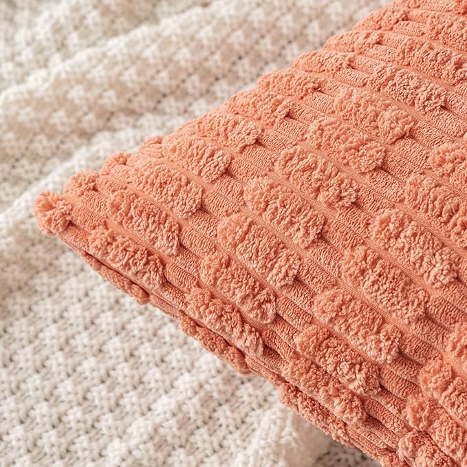 MIULEE Pack of 2 Corduroy Decorative Throw Pillow Covers 20x20 Inch Soft Boho Striped Pillow Covers Modern Farmhouse Home Decor for Summer Sofa Living Room Couch Bed Coral