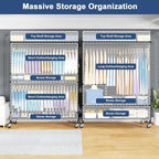 P8C Max Heavy Duty Clothes Rack（With Extended Width Design） Rolling Clothing Racks for Hanging Clothes with Lockable Wheels，51.2" W x 15.8" D x 80.5" H，Load 700LBS，Black Rack with Grey Cover
