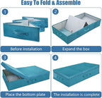 Underbed Storage Containers Bin with Lids (2pcs) Large Under Bed Storage Organizer Box with Handle, Foldable Under the Storage Bags for Organizing Clothes, Shoes, Blankets, Pillows-Cyan blue