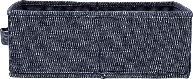 Collapsible Cotton Blend Rectangular Storage Drawer with Handle, Set of 2, Denim
