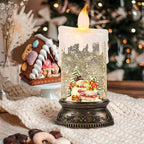Wondise Rechargeable Musical Snow Globe Lantern with 6H Timer, Battery Operated USB Powered Lighted Snow Globe Lamp Spinning Water Swirling Glitters Holiday Decor Snowman