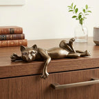 Golden Cat Resin Statue - Relaxing Lying Down Pose Cute Sleeping Kitten Golden Cat Figurine for Home Decor Minimalist Animal Statues for Bookshelf, Living Room, Bedroom, Office Desk Decor