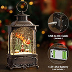 Christmas Snow Globes Village Snow Globe Lantern, Lighted Christmas Decorations Indoor for Home with Music Timer Glitter, Santa Claus Church Scene Festival Gifts, USB & Battery Operated
