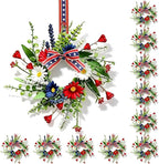 12 Pcs Mini Patriotic American Kitchen Cabinet Wreaths Small 4th of July Floral Swag Wreath for Front Door with Ribbon Daisy July Independence Day Hanging Wreath for Porch Wall Farmhouse Decor