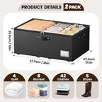 Dayacoco Underbed Storage with Wheels, 2 Pack Under Bed Storage Containers with Clear Lids, No Assembly Required 10.1 inch Rolling Under Bed Storage for Clothes, Blankets
