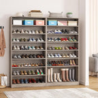 Tribesigns Tall Shoe Cabinet, 9 Tiers 40-45 Pairs Heavy Duty Wood Freestanding Shoe Storage Cabinet, 70.8'' Tall Shoe Cabinet with Open Storage for Entryway (1, Beige Gray)