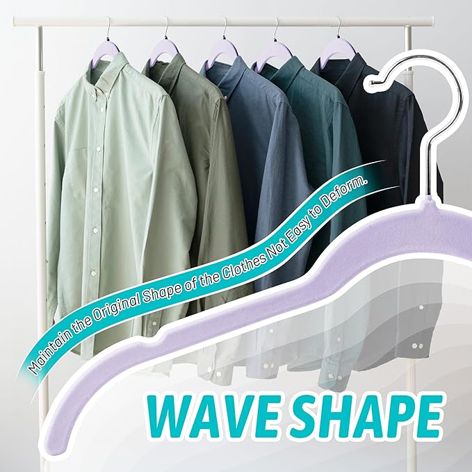 Velvet Hangers 50 Pack – Slim Non-Slip Flocked Hangers with 360° Swivel Hook, Space-Saving Closet Organizer for Dresses, Coats, Blouses(Purple)
