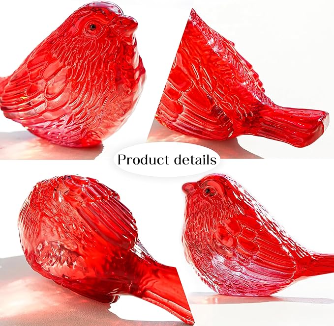 H&D HYALINE & DORA 2 Pack 3" Red Glass Bird Figurine Miniature Blown Glass Birds Bird Gifts for Bird Lovers Women Animals Collectible Figurines for Christmas Desk Table Decor