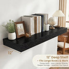 FLYJOE 36 Inch Long Floating Shelves for Wall Set of 1, 12" D Wood Grain Bathroom Shelves with Invisible Brackets, Easy Install Engineered Wood Storage Shelves for Kitchen, Living Room, Bedroom