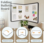 Bulletin Board, 36 x 24 inches Decorative Felt Board Foldable Photo Board Pin Boards, Cork Board Alternative for Walls, Office, Home, Classroom with Pushpins ＆ Small Storage Bag, Black