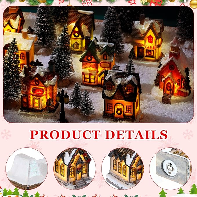 Liliful 36 Pcs Christmas Village Set Decoration Led Lighted Christmas Village House Scene Winter Houses Buildings Collection for Xmas Gifts Table Desktop Indoor Decoration Displays
