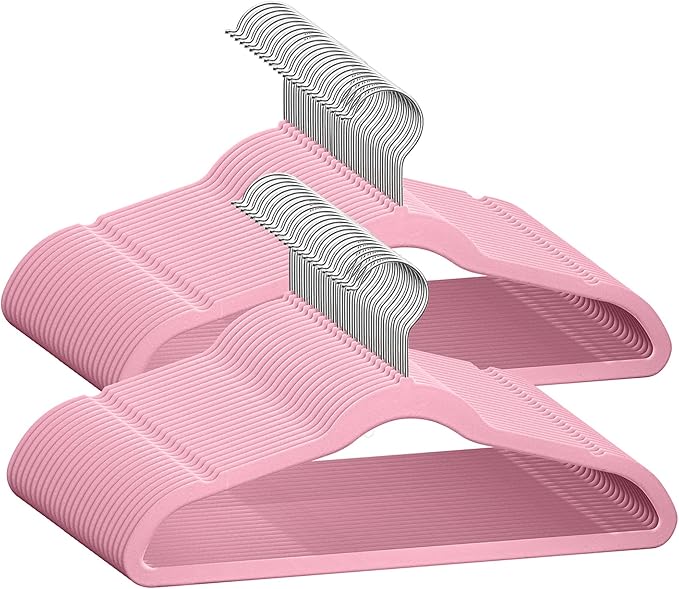 50 Premium Baby Velvet Hangers - 11.8 Inches Non-Slip & Ultra-Slim Baby Hangers for Space-Saving & Children Clothes - 360 Swivel Hook, Strong & Durable Infant & Toddler Clothes Hanger - Pink