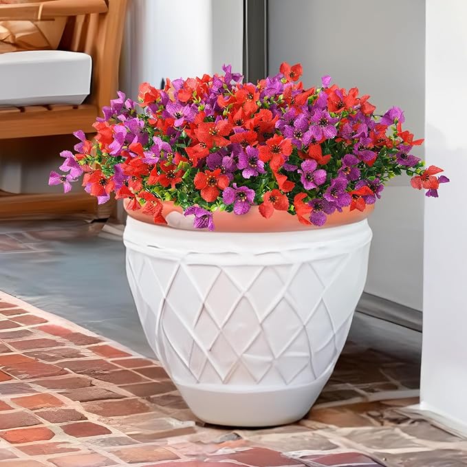Homsunny Artificial Fake Flowers Plants for Outdoors - 12 Bundles Fake Plants Faux Silk Flowers Outside, UV Resistant for Planter Front, Porch, Garden, Patio, Spring Decor