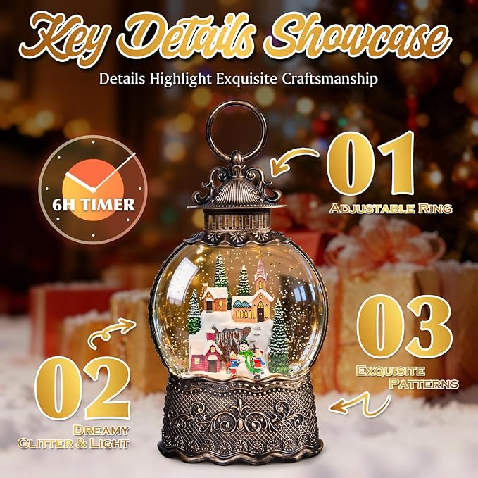 Nativity Scene Christmas Snow Globes, 10.24" Electric Light up Snow Globe Christmas, Festive Song 6H Timer & Dual Power, Musical Snowglobes Christmas Decorations Indoor Snowglobe Church Snowman