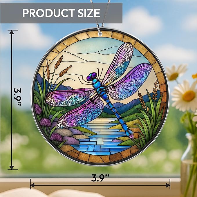 2025 Christmas Ornaments, Christmas Tree Ornaments Acrylic, Faux Stained Glass Effect White Elephant Gifts Exchange, Unique Suncatcher Xmas Stocking Stuffers for Women, Men (Dragonfly)