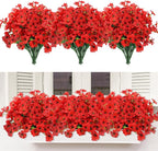 MACTING 12 Bundles Artificial Flowers for Outdoors Fake Flowers UV Resistant Faux Plastic Plants No Fade for Planters Window Patio Porch Garden Home Outside Spring Summer Decorations,Red