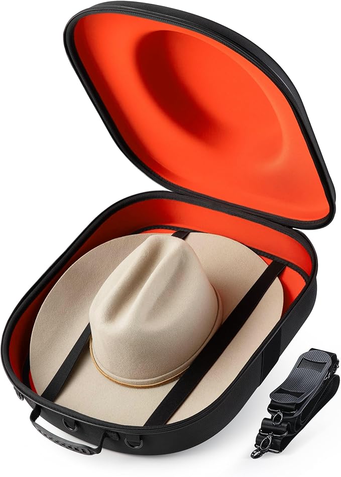Cowboy Hat Travel Case – Crushproof Carrier for Cowboy, Panama & Tweed Hats with Carrying Handle, Shoulder and Luggage Strap, For Travel and At-Home Storage (Large)