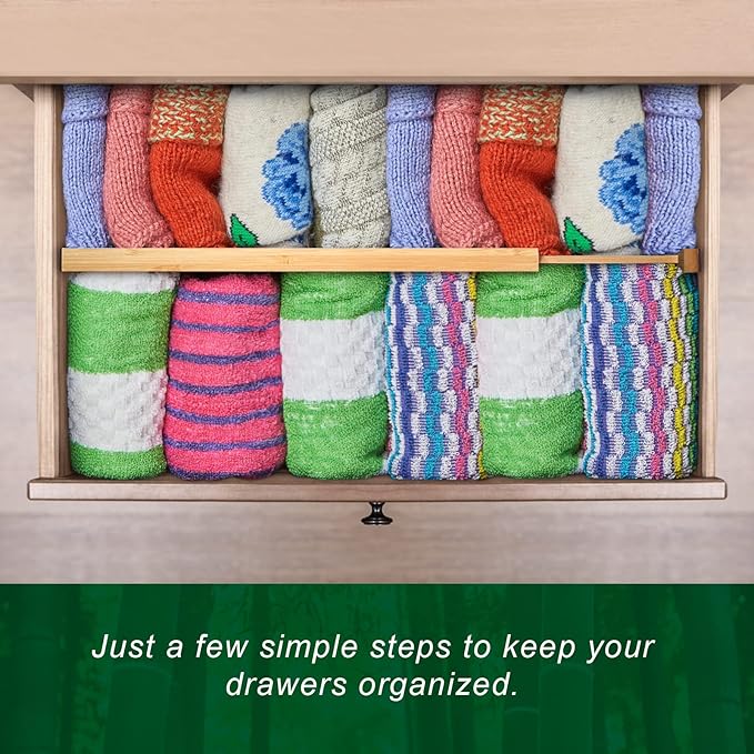 4 Pack Bamboo Drawer Dividers 2.6" High, Adjustable Length from 12 Inch to 17 Inch, Expandable Kitchen Drawer Organizer Separators for Clothes, Kitchen, Bedroom, Dresser, Office (Beige)